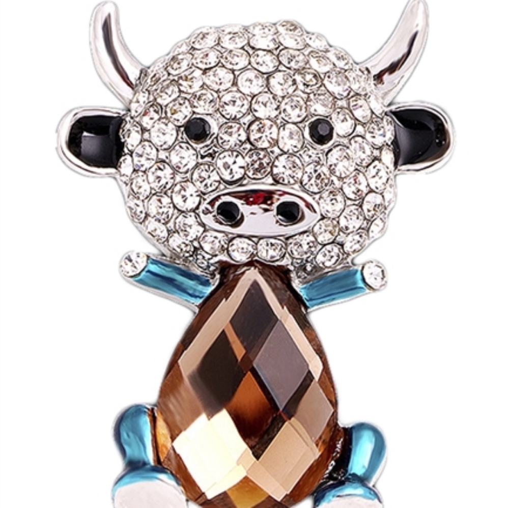 Rhinestones Bull Brooch Pin